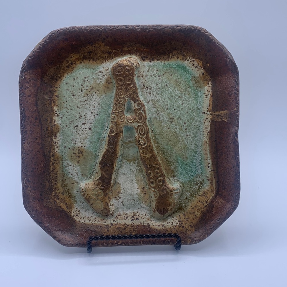 Crossroads Pottery Art Letter A Square Pottery Plate
